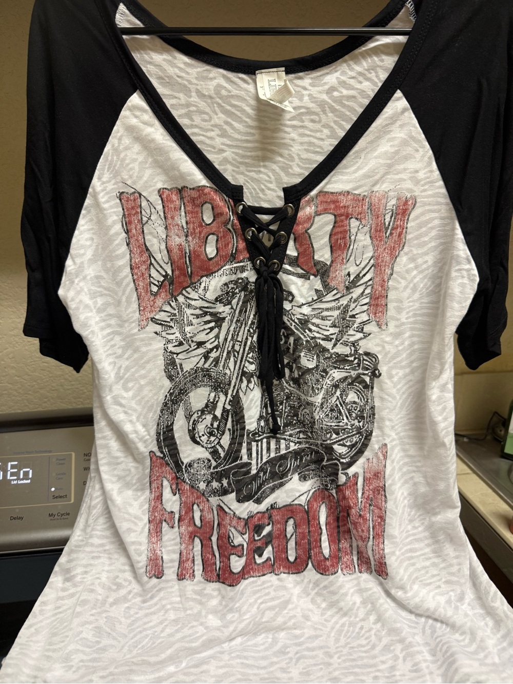 Harley-Davidson White Tee with Black Sleeves & Red Graphic